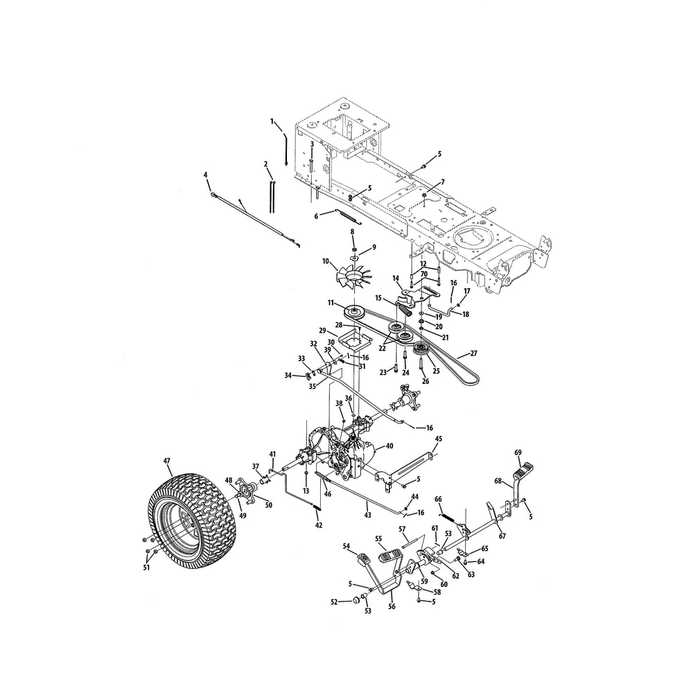 Drive System Diagram and Parts List for 767332  Cub Cadet Lawn Tractor